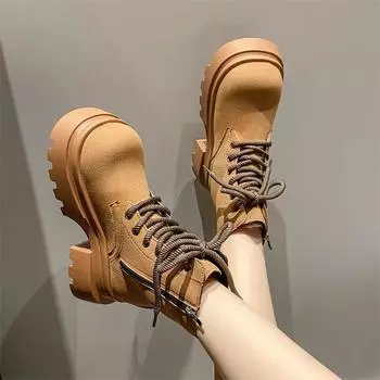 Толстый каблук толстая подошва большие желтые ботинки женские модные темперамент удобные ботинки Martin боковая молния ремешок круглая голова тонкие модные ботинки прилив 35 жёлтый