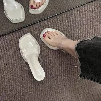 Толстый каблук высокие каблуки женские красивые босоножки французская королевская сестра 2024 лето новые черные тапочки прозрачные босоножки не надоели 35