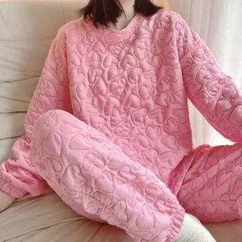 Толстый комплект свитера MM для девочек на осень и зиму в иностранном стиле, любовь 2-150 кг, свободные ленивые брюки с длинными рукавами, домашняя одежда M recommends within 60kg белый