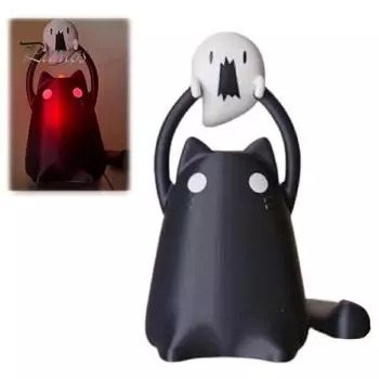 Толстый кот держит лампу-призрак, статуэтка кошки на Хэллоуин, светодиодный ночник, фигурка котенка для украшения комнаты на Хэллоуин US Plug Cat