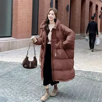 Толстый мм хаки пуховик с рукавами летучая мышь женская зимняя одежда 2024 года толстая сестра тонкая покрывающая мясная универсальная теплая куртка S чёрный