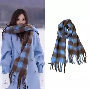 Толстый мохеровый цветной зимний атмосферный парный студенческий теплый шарф с радужной начесной бахромой 210cm*35cm зелёный