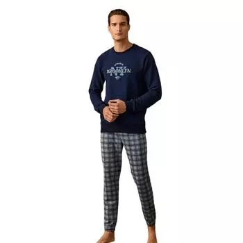 Толстый мужской пижамный костюм Poleren Zero Collar из хлопка в клетку