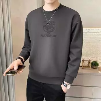 Толстый мужской свитер на весну, осень и зиму с круглым вырезом и принтом из стали, свободная флисовая толстая рубашка с длинными рукавами M