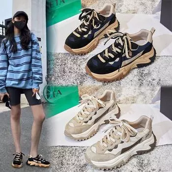 Толстый нижний слой свиной кожи туфли-попсы повседневные дорожные кожаные женские туфли 35 чёрный/синий