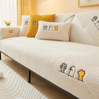 Толстый плюшевый нескользящий чехол для дивана для гостиной, зимние теплые ягненки, бархатное полотенце для дивана, скандинавские секционные L-образные чехлы для диванов 70x70cm 1pc белый