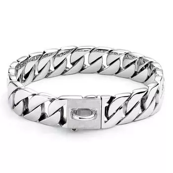 Толстый прочный большой ошейник для собак из нержавеющей стали, золотистая кубинская связь, ошейник для собак, 32 мм, аксессуары для домашних животных 14inch-35cm