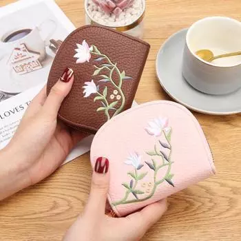 Толстый прозрачный держатель для карт с несколькими отделениями и полукруглой вышивкой для женщин розовый