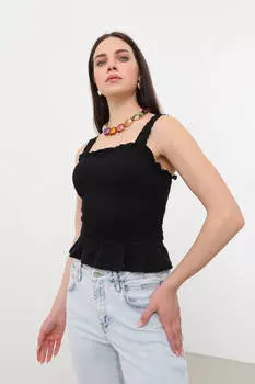 Толстый ремешок с оборками, детализированный креп, укороченный черный