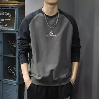 Толстый ретро контрастный цветной свитер с плечевыми рукавами, мужская свободная куртка большого размера с принтом American Trend и круглым вырезом M абрикосовый