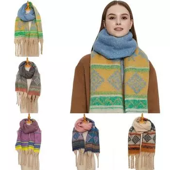 Толстый шарф осенний и жаккардовый зимний из мохера, шаль из пряжи с имитацией круга и пятен 185*40cm