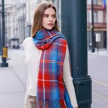 Толстый шарф с радужным принтом, новые женские клетчатые шали из пашмины, кашемировая шаль, теплая зимняя накидка, шарфы с кисточками, вязаные One Size светло-розовый