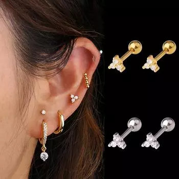 Толстый стержень из нержавеющей стали, ювелирные изделия для пирсинга, простые циркониевые шпильки для ушей, модные винтовые шариковые шпильки для ушей