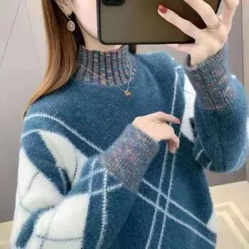 Толстый свитер из меха норки, женский осенне-зимний вязаный свитер, свободный корейский вариант, базовый свитер S розовый