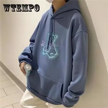 Толстый свитер с капюшоном из мультяшного плюша, красивый мужчина-хулиган, свободная мода, универсальный весенне-осенний стиль, корейское повседневное пальто M белый