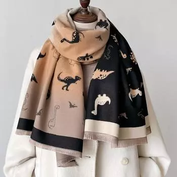 Толстый теплый кашемировый шарф для женщин, зимние шали и палантины из пашмины, женский буфанда с милым рисунком в виде мультяшного животного