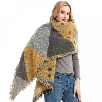 Толстый волнистый клетчатый шарф в горошек со скошенной кромкой, женская осенне-зимняя шаль 4#