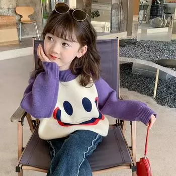 Толстый вязаный свитер-пуловер для девочек на осень/зиму 2023 г. 90 фиолетовый