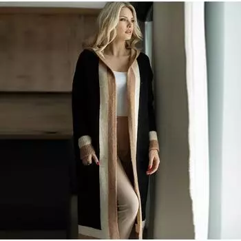 Толстый вязаный женский кардиган с капюшоном, свитер, весна, осень, зима, вязаное мягкое свободное пальто, длинные кардиганы S хаки