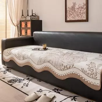 Толстый жаккардовый шенилловый чехол на диван с цветочным узором, уникальный декоративный чехол для дивана с изогнутым краем, универсальный для гостиной, мебельный чехол 90x70cm хаки