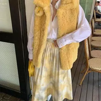 Толстый женский жилет из искусственного меха и овечьей шерсти идеально подходит для студентов M жёлтый