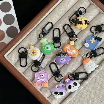 Tomb Halloween Keychain Ghost Pumpkin Pendant Lovely Hallowmas Bat Keyring Bag Hanging 10pcs/set