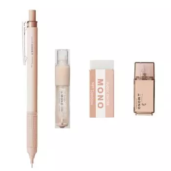 Tombow MONO Mineral Color Stationery Apricot Pink Mechanical 2 and Correction Set, (0.5mm Pencil, Erasers, Tape) PCC-421DAZ