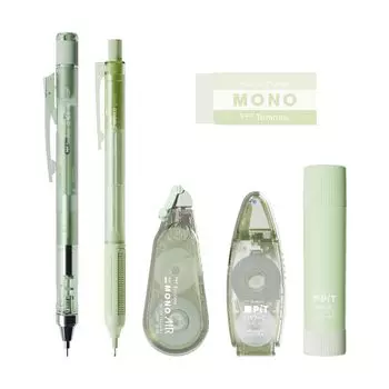 Tombow Pencil MONO x PiT Канцелярский набор Пастельное стекло Зеленый 6 предметов Набор карандашей x 2 Ластик Клей-карандаш Корректирующая лента Клей (Механическая лента 0,5 мм) зелёный