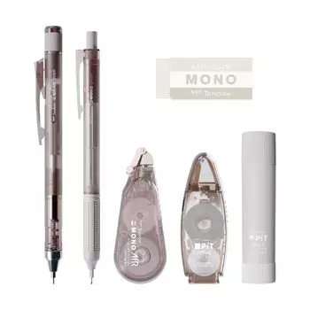 Tombow Pencil MONO x PiT Канцелярский набор Пастельное стекло Коричневый набор из 6 предметов Карандаш x 2 Ластик Клей-карандаш Корректирующая лента Клей (Механическая лента 0,5 мм) коричневый