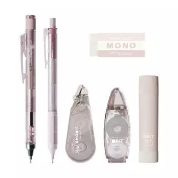Tombow Pencil MONO x PiT Stationery Set Pastel Glass Pink 6 Piece Set (Mechanical Pencil 0.5mm x 2 Eraser Glue Stick Correction Tape Glue Tape) PCC-64