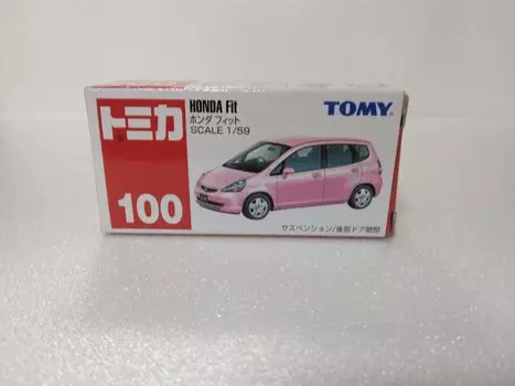 Tomica Honda с мини-автомобилем в прозрачном чехле № 100 Fit, масштаб 1/59, розовый, литой розовый