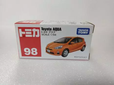 Tomica Toyota с прозрачным корпусом № 98 Aqua, масштаб 1/59, оранжевый,