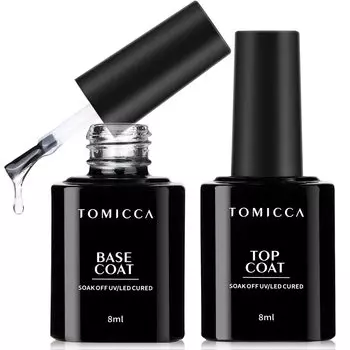 TOMICCA Gel Nail Top Coat Base Coat 8ml Набор из 2 шт. Не требуется протирание Совместимо с большими объемами Не требует протирания УФ/LED