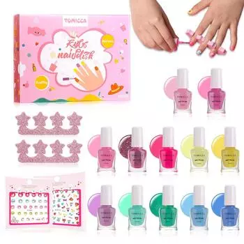 TOMICCA Nail Peelable Nail Water Soluble 12 Color Nail Makeup For Gifts Детский лак, лак, ногти, набор, лак, набор, детские ногти, дети,