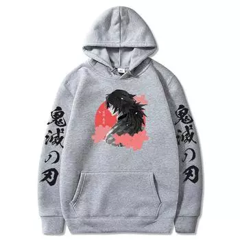 Tomioka Giyuu Demon Slayer Anime Hoodies Pullovers Men Women Long Sleeve Tops Harajuku Kawaii Graphics Winter Warm Sweatshirts XS чёрный