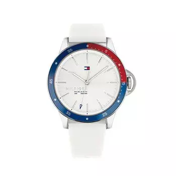 Женские часы Tommy Hilfiger из нержавеющей стали, кварцевые, с белым силиконовым ремешком 18, (Модель 1782029)