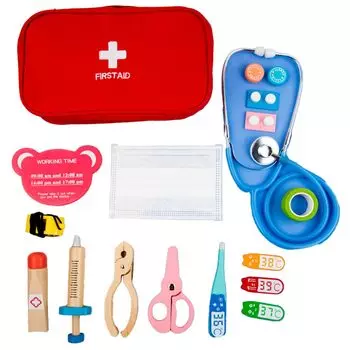 TOMMYFIELD Play Doctor Stethoscope Toy Wooden with Storage Bag Nurse First Aid Kit (Red) [Item] красный