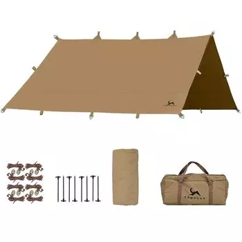 TOMOUNT Tarp tc Square Polycotton Tarp 4 м x 4 м 19 петель Bonfire Possible Light Blocking Heat Shield Fire Retard Camping Trap Awan Shade