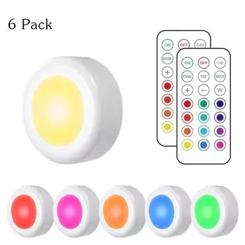 Tomshine DC5V 0.25W RGB LED Cabinet Light Puck Lamp 3 * AAA Battery Powered Operating 6 Packs