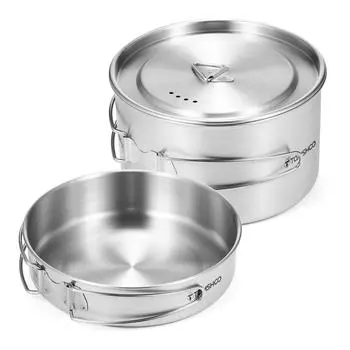 TOMSHOO 2 шт. набор посуды для кемпинга, кастрюля из нержавеющей стали, набор для приготовления пищи со складными ручками, сетка серебряный