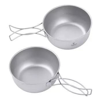 TOMSHOO 450 мл Посуда для кемпинга Титановая чаша Открытая многофункциональная миска со складной ручкой