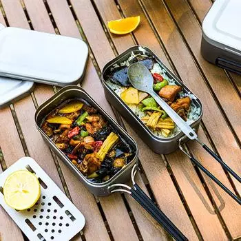 TOMSHOO Ланч-бокс 800 мл Титановый контейнер для еды для обеда Жестяная коробка с подставкой для приготовления на пару для улицы 800ml