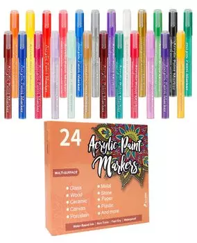 TOMSING 24 Color Set Акриловый маркер Ручка Акриловая краска Ручка на водной основе Маркер для краски Цветная ручка Тонкий наконечник Водостойкая для пластика и дерева Ручная работа из 24