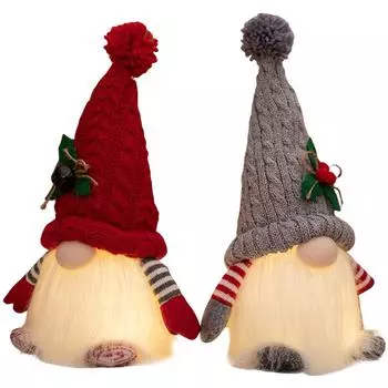 Tomte Plush Doll W/Light Tabletop Santa Figurine Nordic Elf Plush Doll Christmas Decoration for Home Kitchen Tiered Tray красный