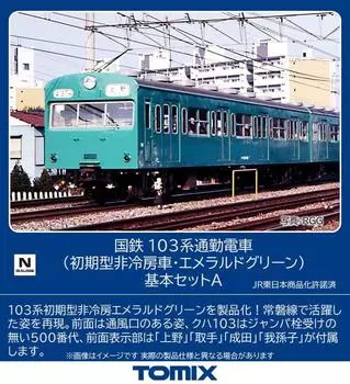 TOMYTEC TOMIX N Gauge JNR 103 Series Early Model Conditioned Car Emerald Green Basic Set A 98534 Railway Model Train Non-Air