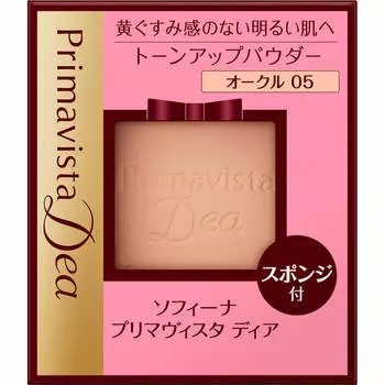 Тональная основа Kao Sofina Prima Vista Dia Skin Tone Up Powder Foundation UV Ochre 05 (порошок) Распределите круговыми движениями от центра щек и