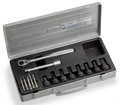 TONE Набор ударных шестигранных торцевых ключей AH4133, угловая насадка для вставки бит, серебристый цвет, 15 предметов 12,7 мм и (1/2 и вставка) серебряный