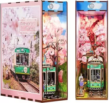 Tonecheer Book Nook Kit 3D Puzzle 3D DIY Miniature Dollhouse Kit Wooden Book shelf Decoration Handmade Kit Популярный подарок на день рождения для начинающих взрослых Blossom