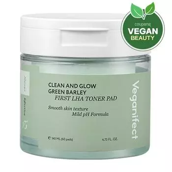 Тонер-пэды Vegan Effect Green Barley First LHA 140 мл, 60 шт., 1 шт.