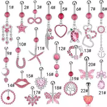 Тонг Розовая серия Персиковое сердце Кольцо для пупка Кольцо для пупка Бабочка Пряжка для пупка Ювелирные изделия для пирсинга 16#